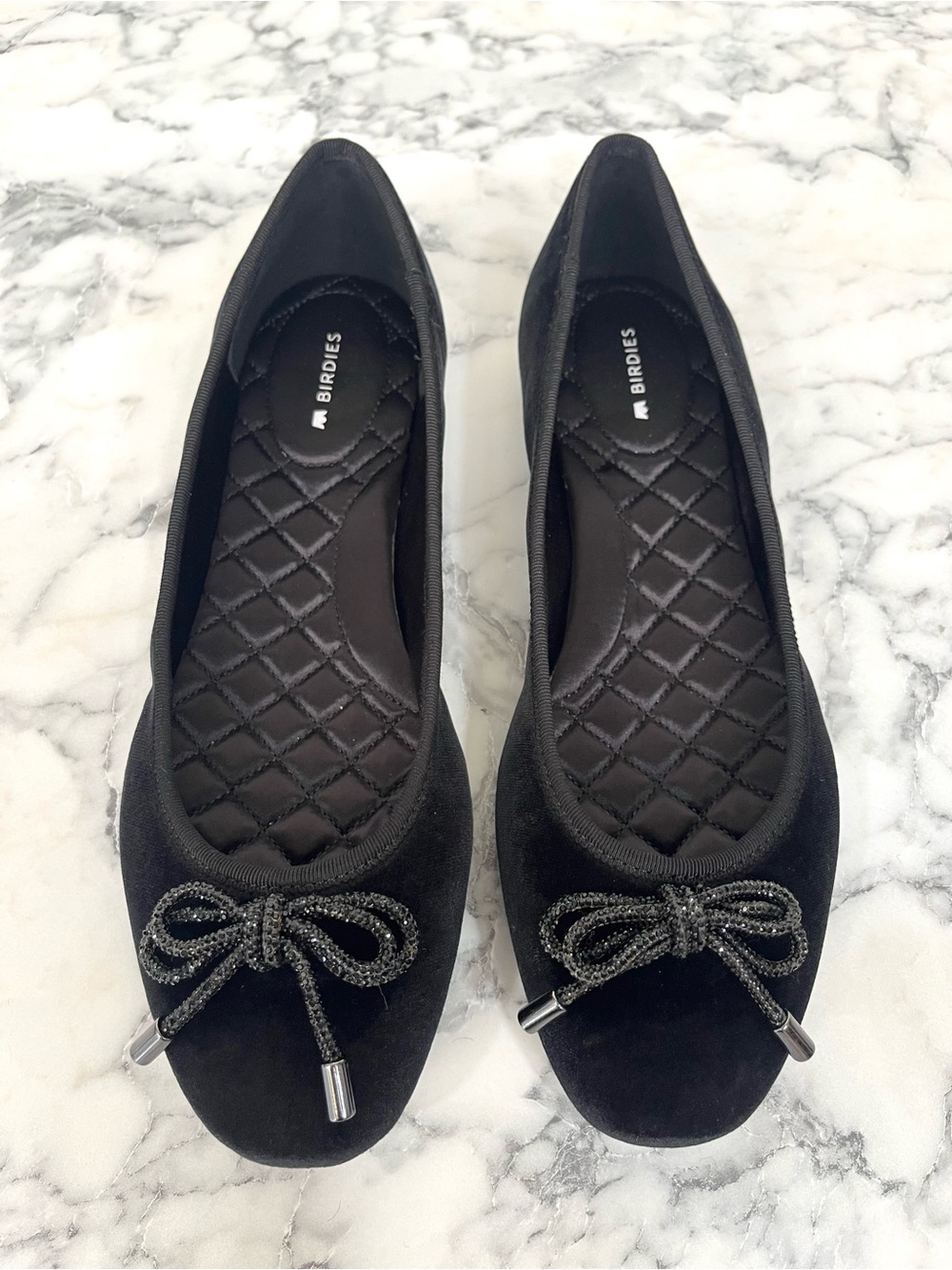 Birdies Women's The Hummingbird Ballet Flats Black Velvet Bow Size 8.5